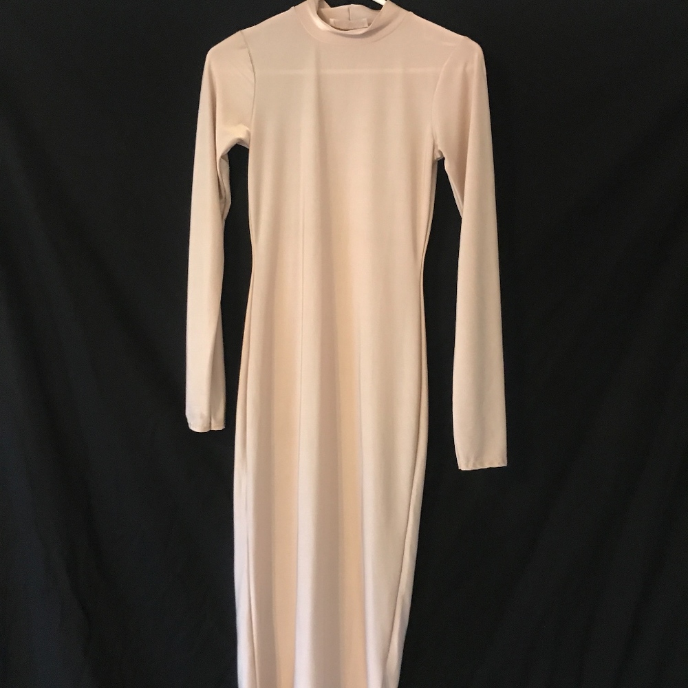 Nude Slinky High Neck Bodycon Dress
